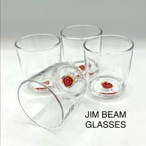4 Jim Beam Whiskey Glasses, with emblem embedded in the bottom of the glass.